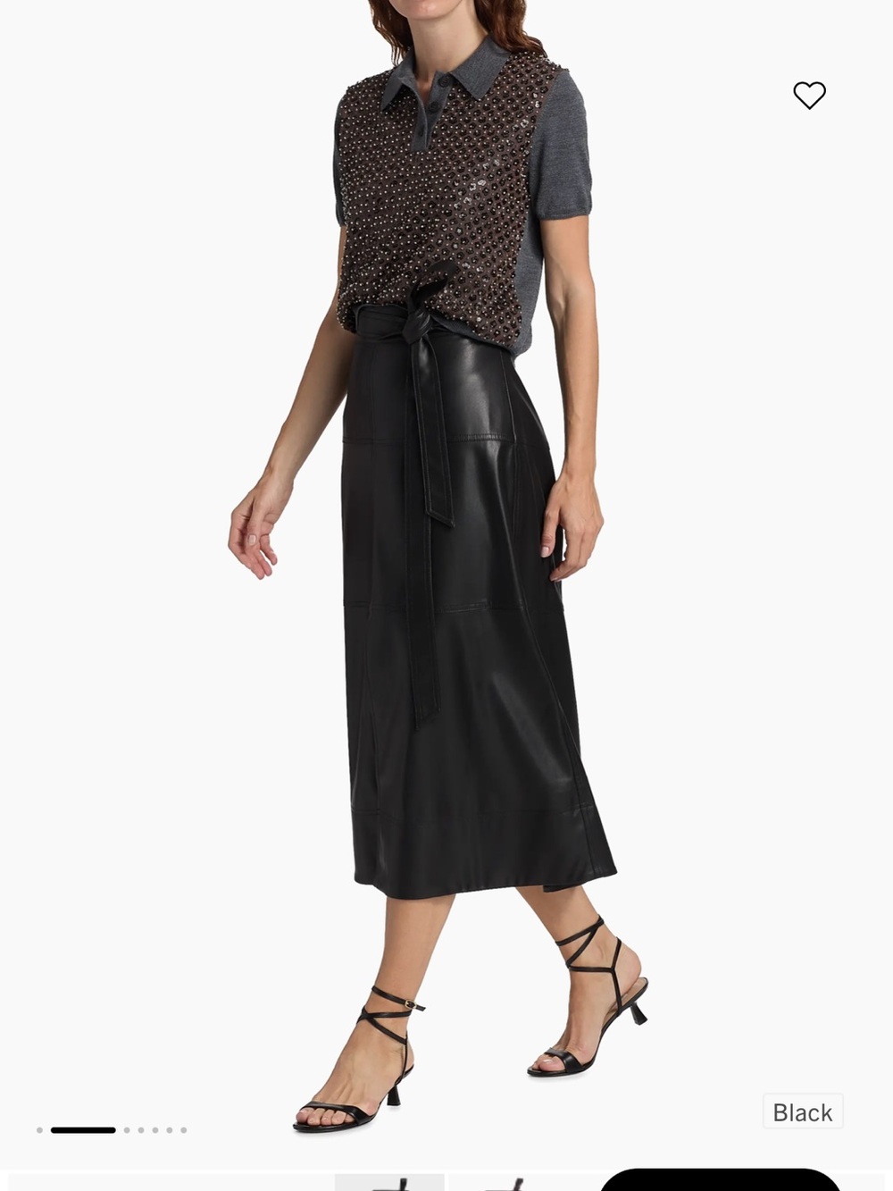 Tanya Taylor Hurley  Black Faux-Leather Tie-Waist Midi Skirt.$529
